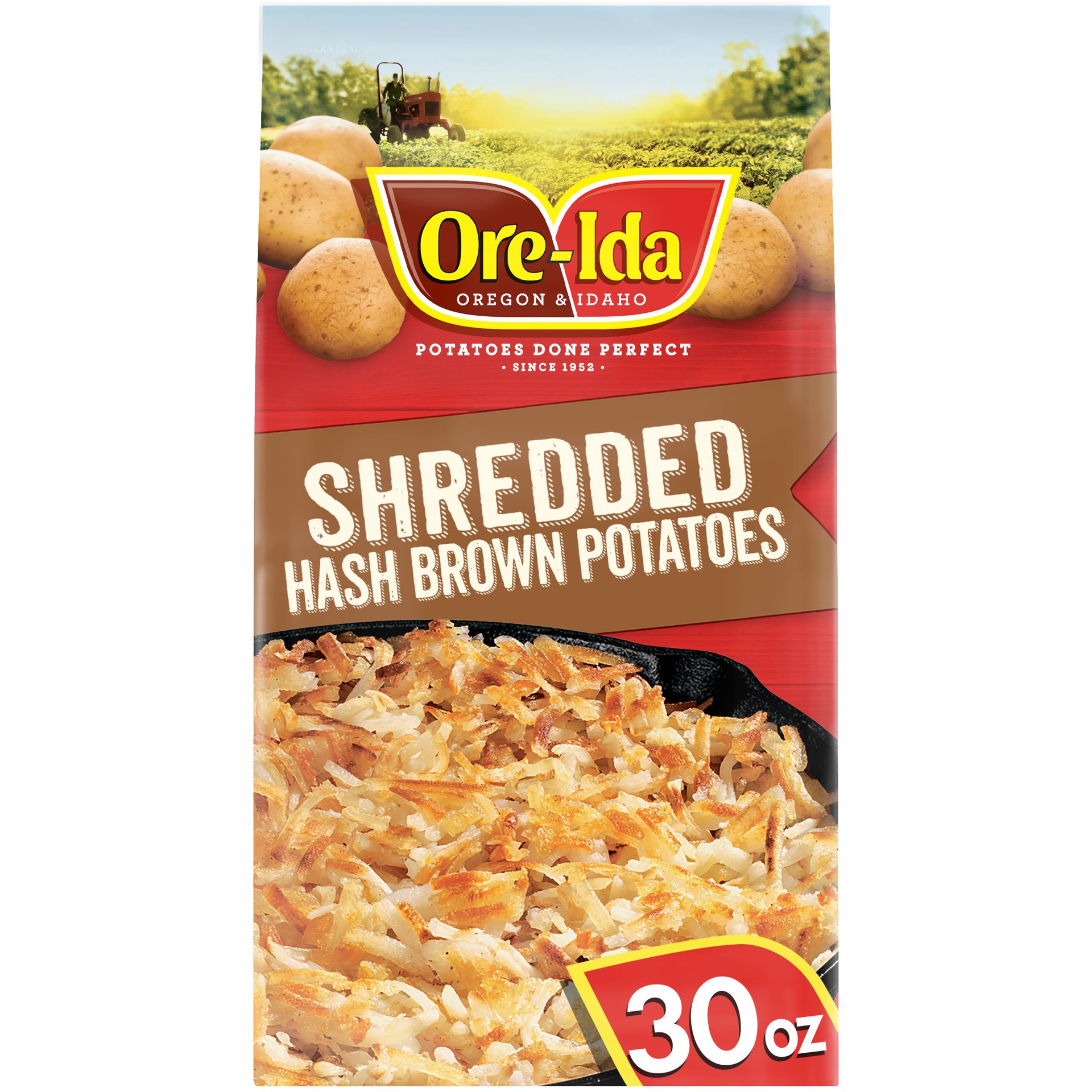 slide 1 of 9, Ore-Ida Shredded Hash Brown Frozen Potatoes, 30 oz Bag, 30 oz