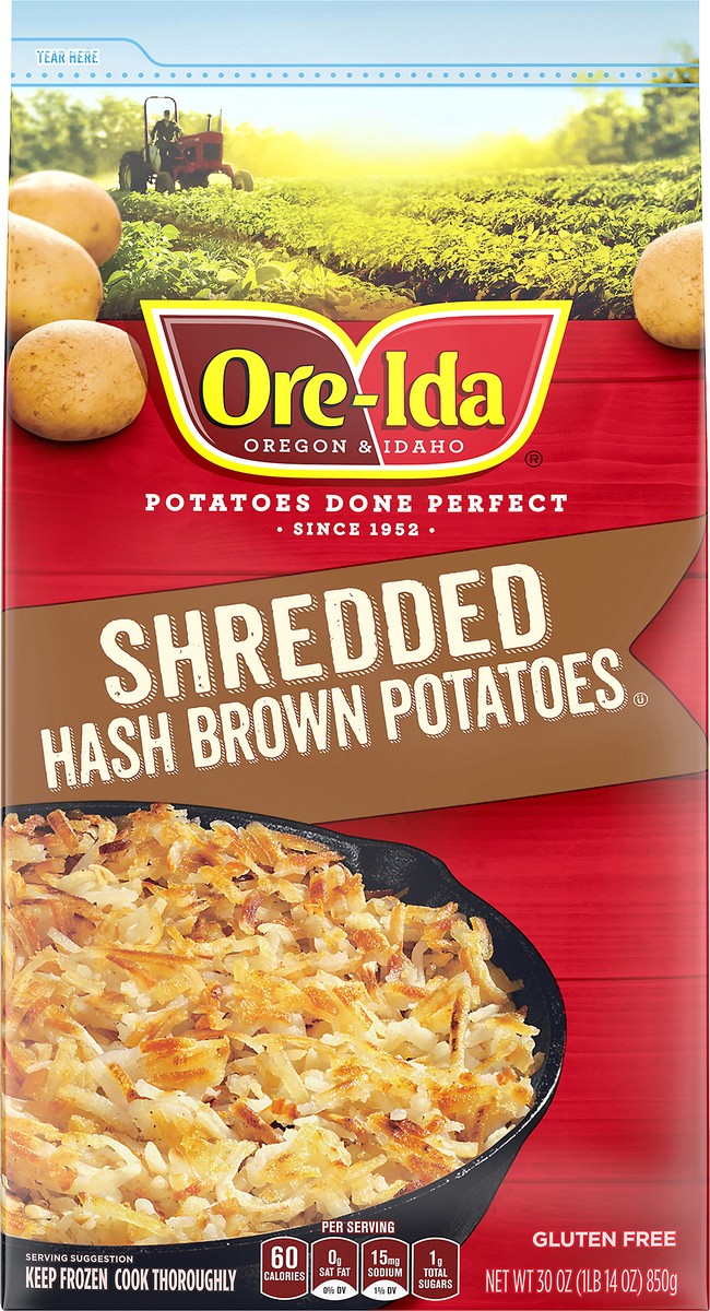 slide 4 of 9, Ore-Ida Shredded Hash Brown Frozen Potatoes, 30 oz Bag, 30 oz