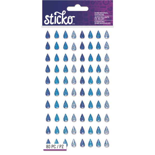 slide 1 of 1, Sticko Stickers Raindrops, 80 ct