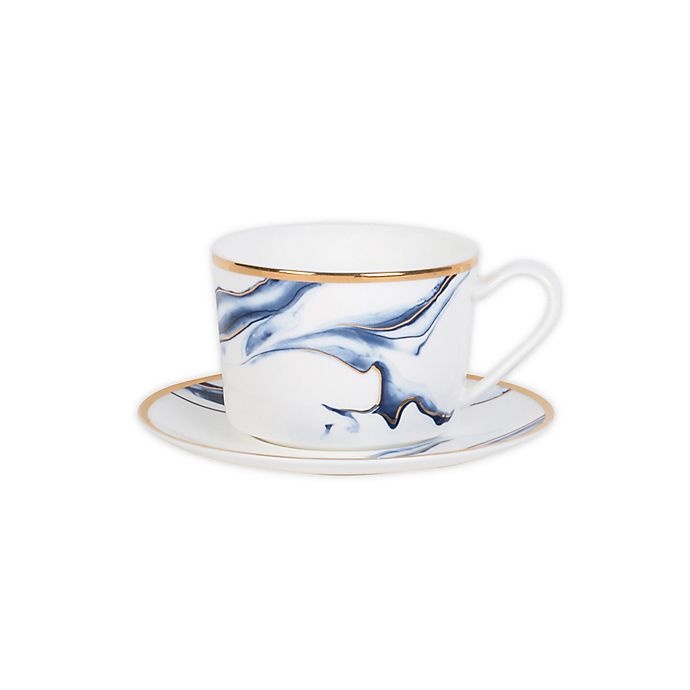 slide 3 of 4, Olivia & Oliver Harper Marble Gold Cup and Saucer - Blue, 1 ct