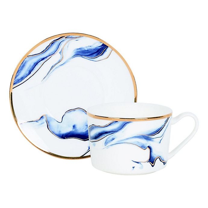 slide 4 of 4, Olivia & Oliver Harper Marble Gold Cup and Saucer - Blue, 1 ct