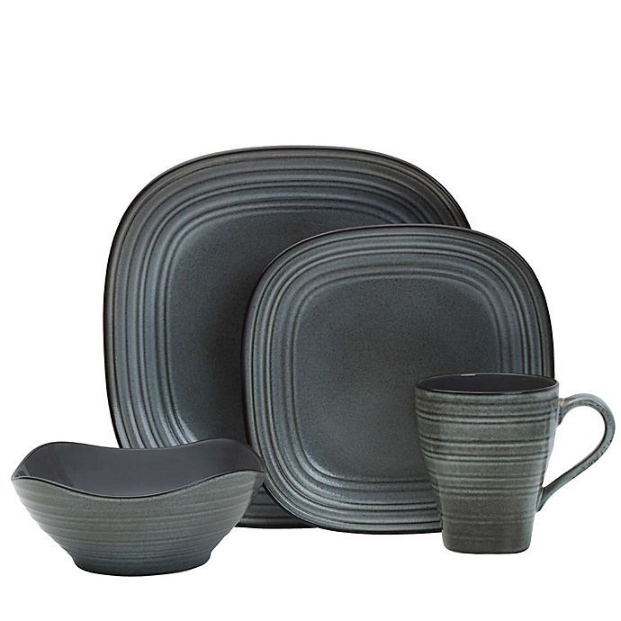 slide 2 of 2, Mikasa Swirl Speckle Square Dinnerware Set - Graphite, 16 ct