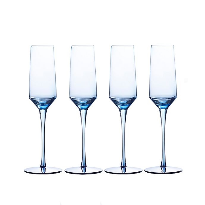 Mikasa Prima Blue Champagne Flutes—Set Of 8–Brand New—Retired