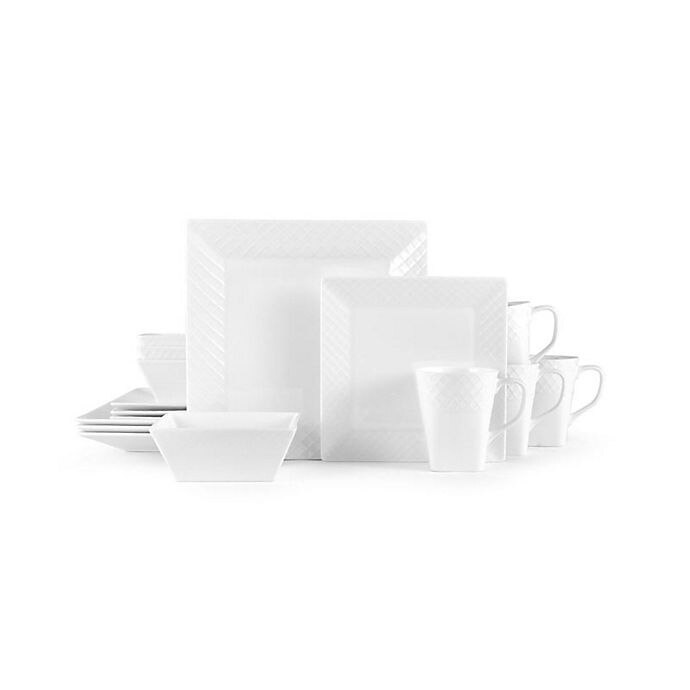 slide 1 of 1, Mikasa Trellis Square Dinnerware Set - White, 16 ct