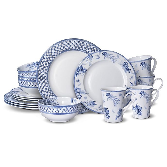 slide 1 of 6, Mikasa Kiley Dinnerware Set - White/Blue, 16 ct