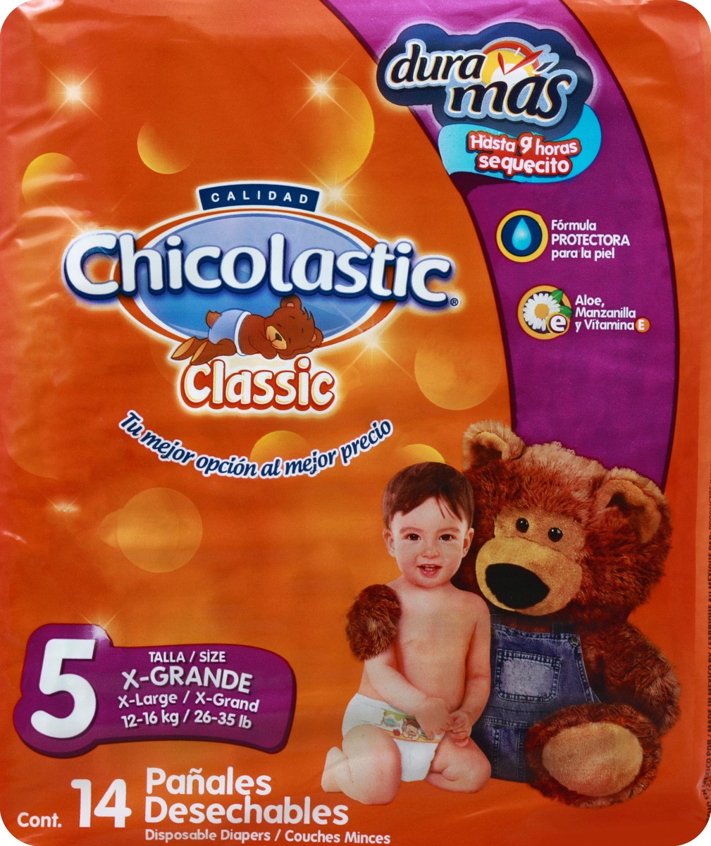 slide 4 of 4, Calidad Diaper, Disposable, Size 5 (26-35 lb), X-Large, Classic, 14 ct