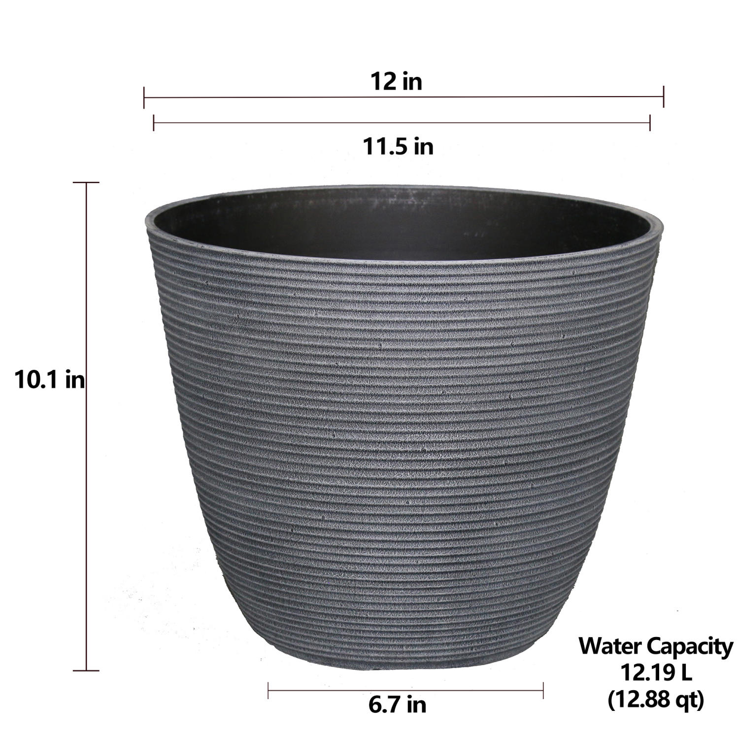 slide 4 of 4, L&G Roman Ribbed Planter Grey, 12", 12 in