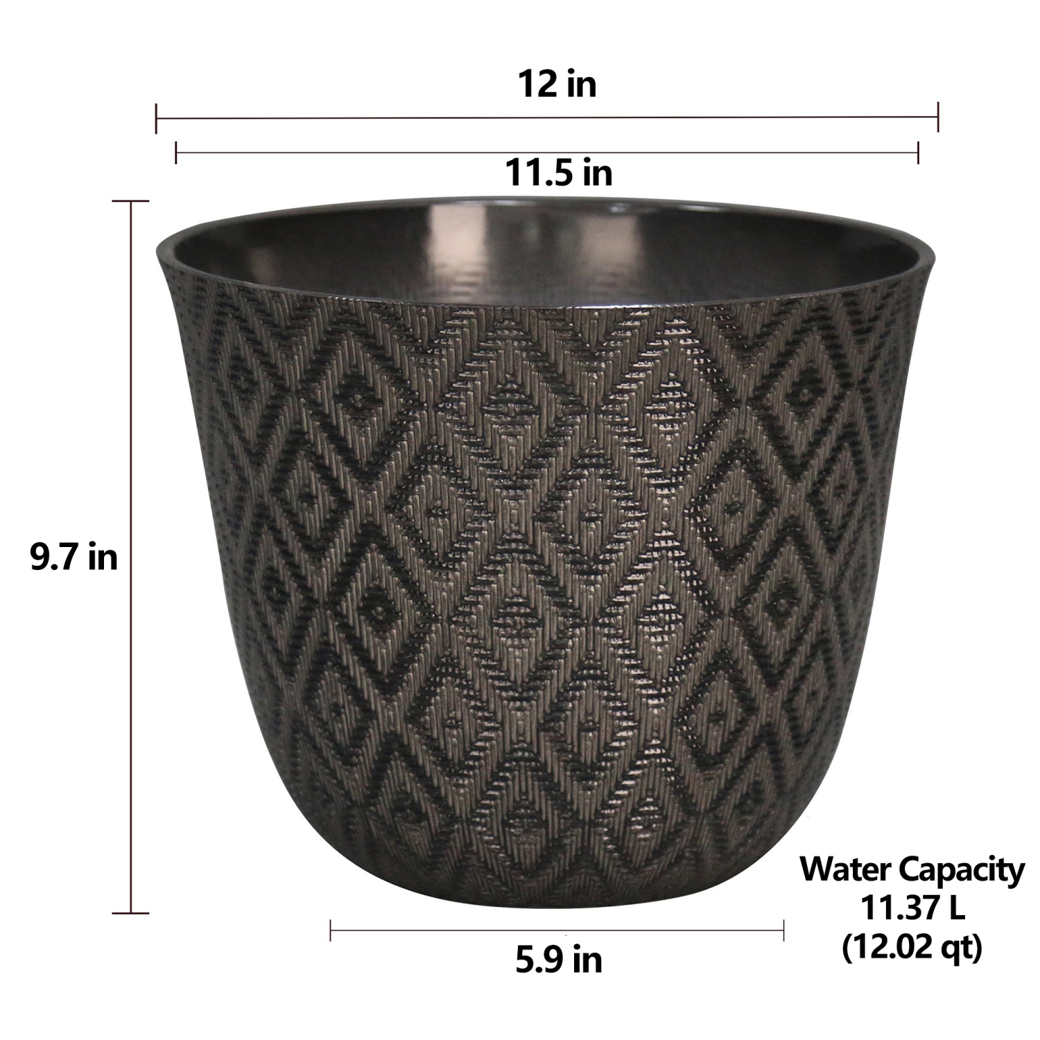 slide 5 of 5, Diamond Weave Planter,12 in×9.7 in, Charcoal, 12 in