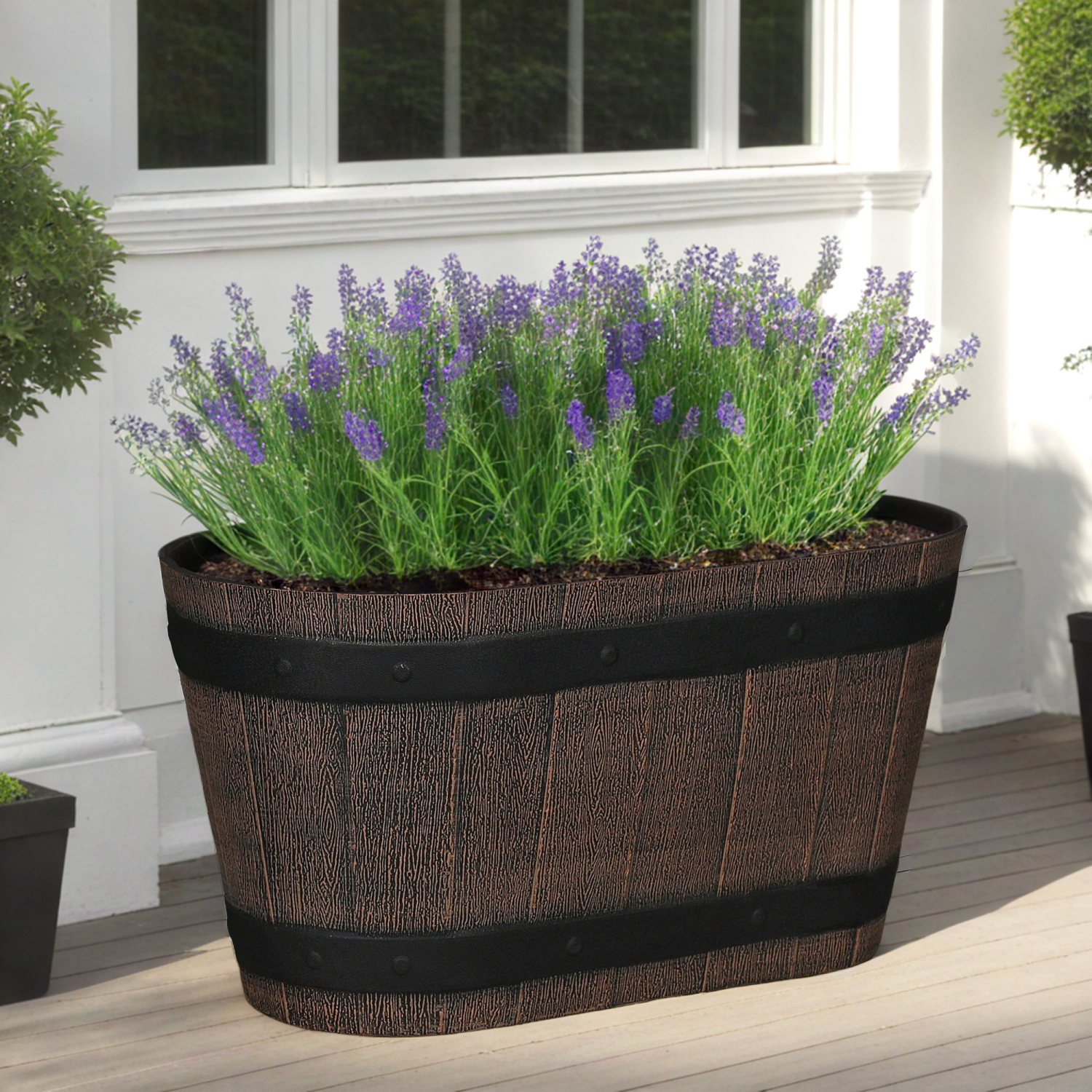 slide 3 of 4, Oval Barrel Planter, 17.8 in x 9 in, Brown, 17.7