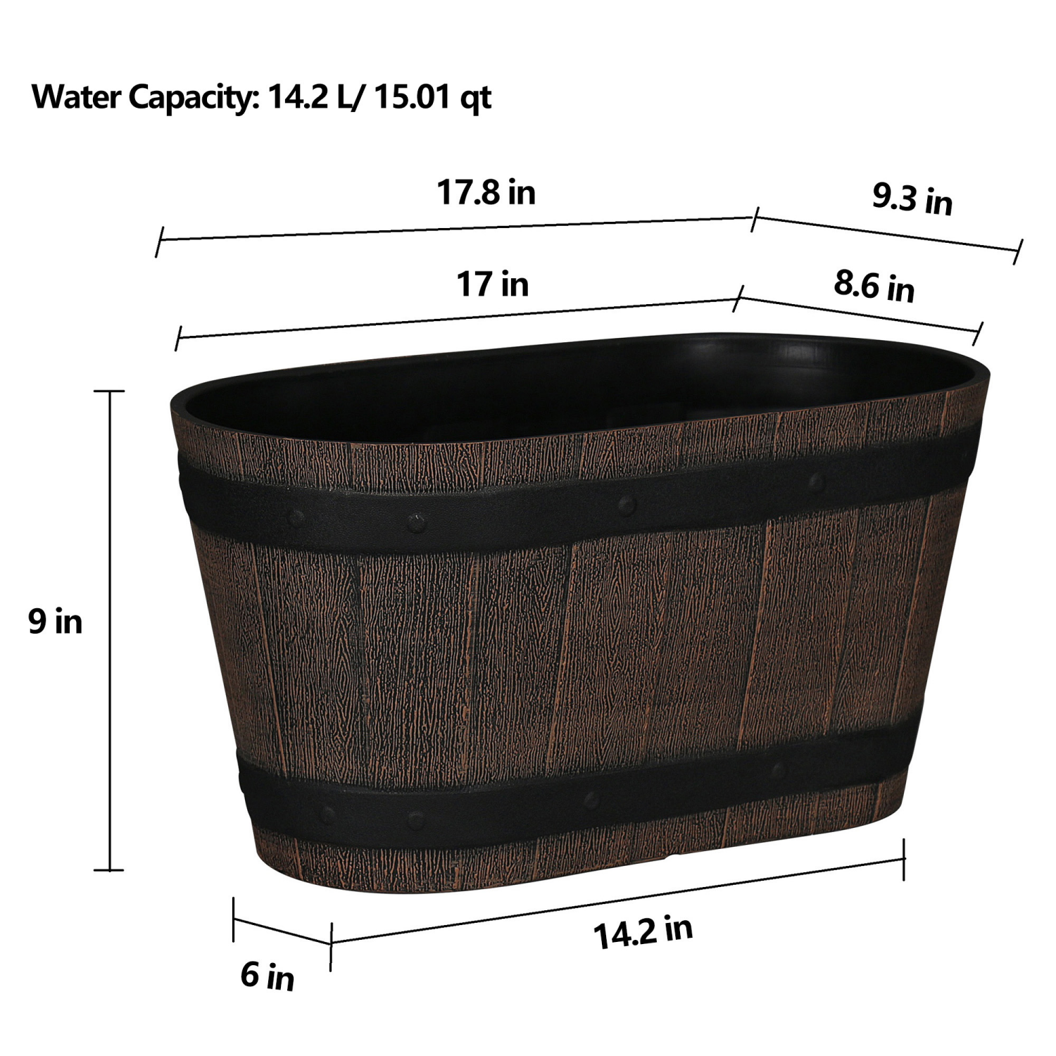 slide 4 of 4, Oval Barrel Planter, 17.8 in x 9 in, Brown, 17.7
