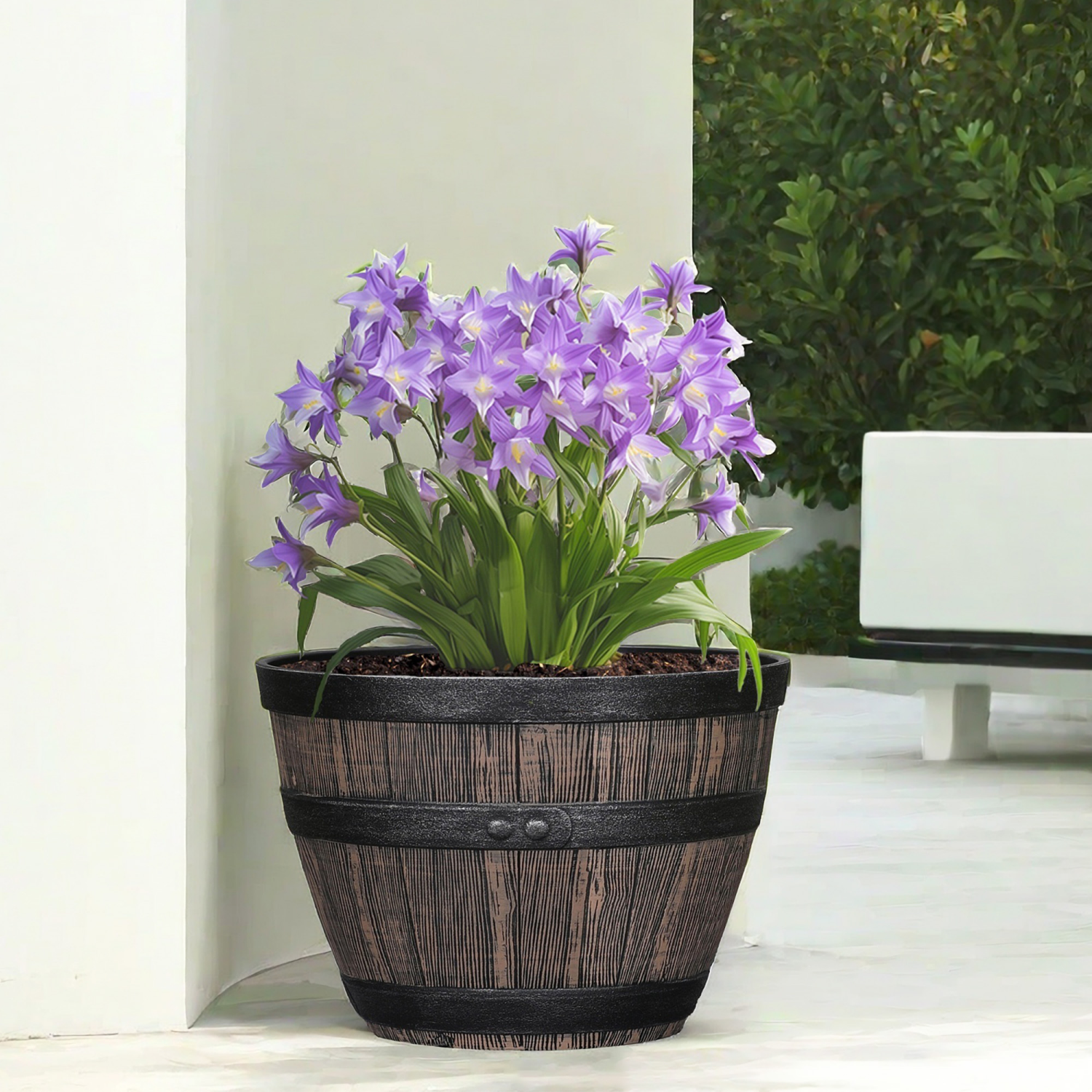 slide 3 of 4, Whiskey Barrel Planter, 12 in x 7.8 in, Brown, 12 in
