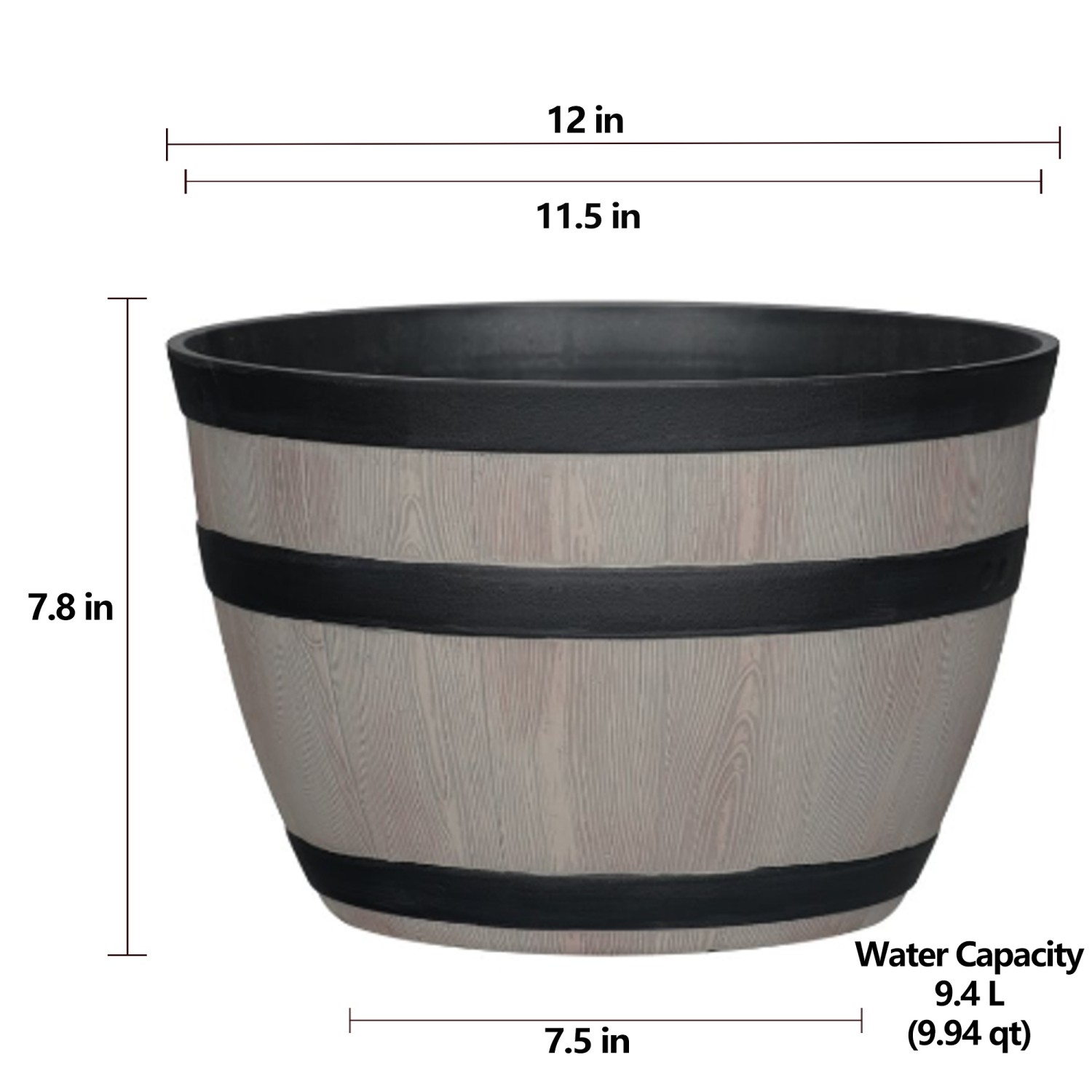 slide 4 of 4, Whiskey Barrel Planter, 12 in x 7.8 in, Ash, 12 in