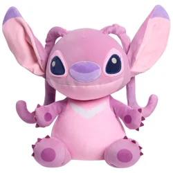 Disney Stitch Comfort Weighted Plush Angel, 14-inch Stuffed Animal, Alien, Pink