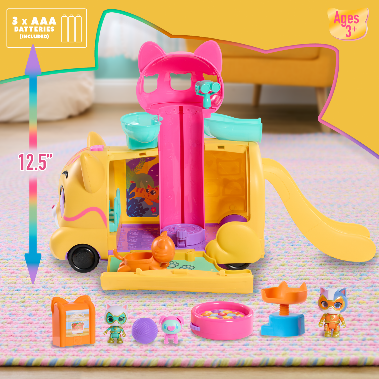 slide 2 of 2, Disney Junior SuperKitties Purr N Go Lights and Sounds Playset, 10 Pieces, Articulated Figures, 10 ct