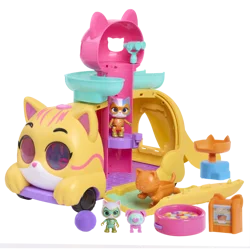 Disney Junior SuperKitties Purr N Go Lights and Sounds Playset, 10 Pieces, Articulated Figures