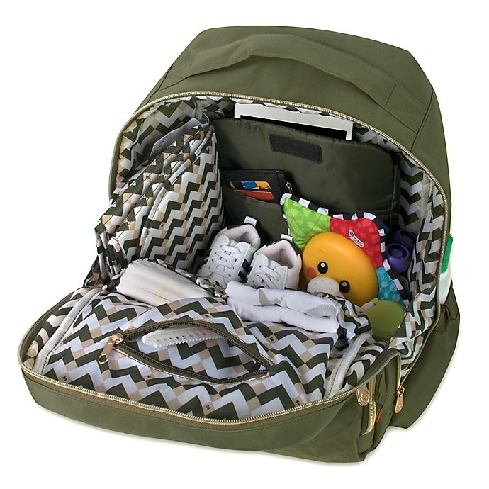 slide 3 of 8, Fisher-Price Quilted Backpack Diaper Bag - Olive, 1 ct