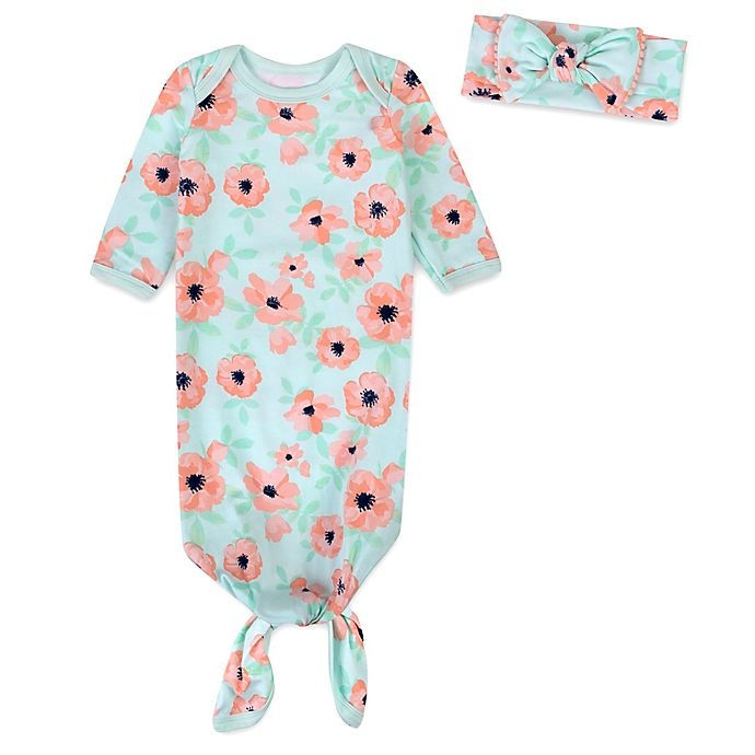slide 1 of 4, Baby Essentials Newborn Floral Gown & Headband Set - Teal/Pink, 2 ct