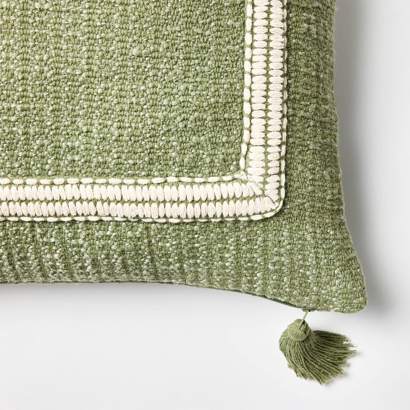 slide 3 of 4, Threshold designed w/Studio McGee Embroidered Frame Square Throw Pillow Sage/Cream - Threshold™ designed with Studio McGee: Cotton-Blend, Indoor Decor, Zippered, 1 ct