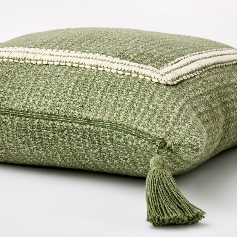 slide 4 of 4, Threshold designed w/Studio McGee Embroidered Frame Square Throw Pillow Sage/Cream - Threshold™ designed with Studio McGee: Cotton-Blend, Indoor Decor, Zippered, 1 ct
