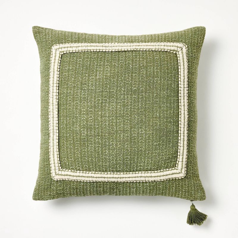 slide 1 of 4, Threshold designed w/Studio McGee Embroidered Frame Square Throw Pillow Sage/Cream - Threshold™ designed with Studio McGee: Cotton-Blend, Indoor Decor, Zippered, 1 ct