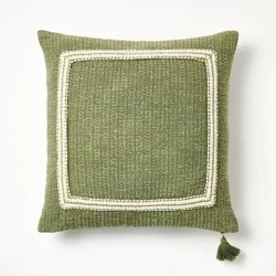 Threshold designed w/Studio McGee Embroidered Frame Square Throw Pillow Sage/Cream - Threshold™ designed with Studio McGee: Cotton-Blend, Indoor Decor, Zippered