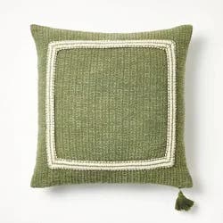 Threshold designed w/Studio McGee Embroidered Frame Square Throw Pillow Sage/Cream - Threshold™ designed with Studio McGee: Cotton-Blend, Indoor Decor, Zippered
