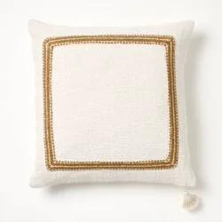 Threshold designed w/Studio McGee Embroidered Frame Square Throw Pillow Cream/Dark Tan - Threshold™ designed with Studio McGee: Cotton Blend, Zipper Closure, Indoor Use