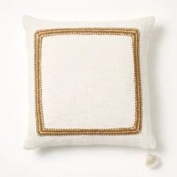 Threshold designed w/Studio McGee Embroidered Frame Square Throw Pillow Cream/Dark Tan - Threshold™ designed with Studio McGee: Cotton Blend, Zipper Closure, Indoor Use