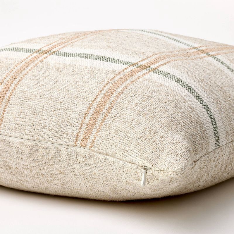 slide 4 of 4, Threshold designed w/Studio McGee Raised Striped Woven Plaid Throw Pillow Cream/Dark Tan/Sage - Threshold™ designed with Studio McGee, 1 ct