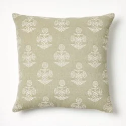 Threshold designed w/Studio McGee Woven Block Print Square Throw Pillow Light Sage/Cream - Threshold™ designed with Studio McGee: Cotton Jacquard, Indoor Use, Zippered