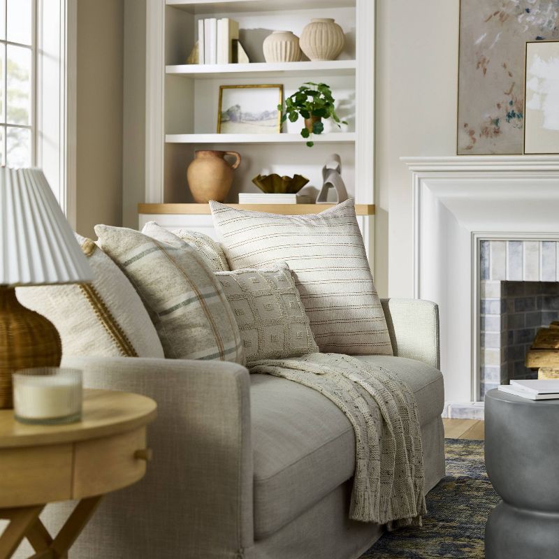 slide 2 of 5, Threshold designed w/Studio McGee Oversized Woven Striped Square Throw Pillow Neutral/Dark Tan - Threshold™ designed with Studio McGee: Cotton & Linen, Indoor Use, Zippered, 1 ct