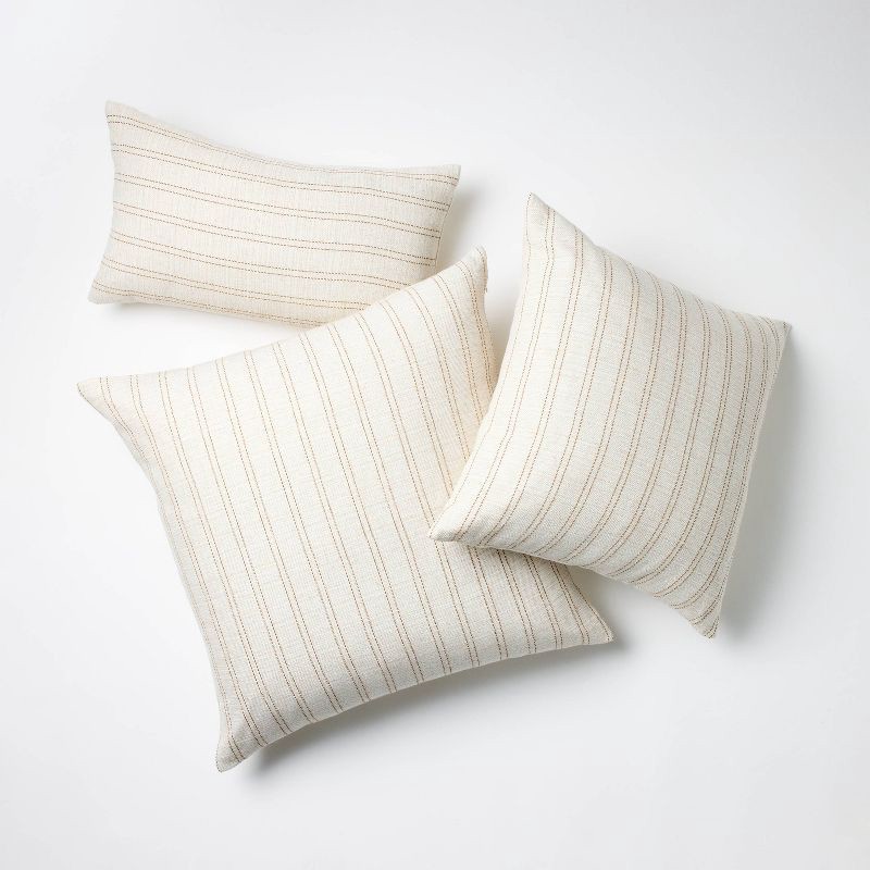 slide 5 of 5, Threshold designed w/Studio McGee Oversized Woven Striped Square Throw Pillow Neutral/Dark Tan - Threshold™ designed with Studio McGee: Cotton & Linen, Indoor Use, Zippered, 1 ct