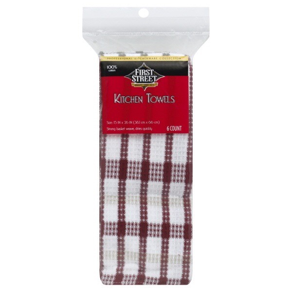 slide 1 of 1, First Street Green Basket Kitchen Towels, 6 ct