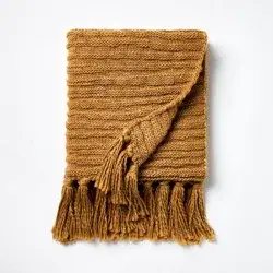 Threshold designed w/Studio McGee Raised Striped Chunky Knit Throw Blanket Dark Tan - Threshold™ designed with Studio McGee