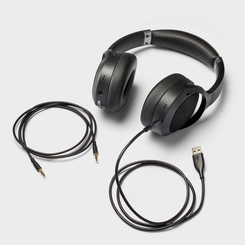 slide 2 of 4, Active Noise Cancelling Bluetooth Wireless Over-Ear Headphones - heyday™ Black: Built-In Mic, Detachable Cable, 1 ct