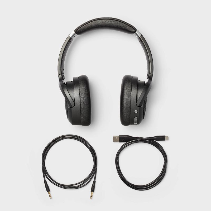 slide 4 of 4, Active Noise Cancelling Bluetooth Wireless Over-Ear Headphones - heyday™ Black: Built-In Mic, Detachable Cable, 1 ct