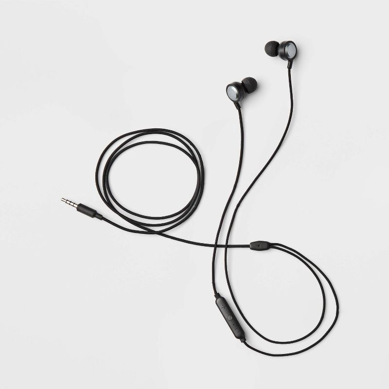 slide 2 of 3, Wired Earbuds with Microphone - heyday™ Black Stylized: Built-In Mic, In-Ear Design, 1 ct