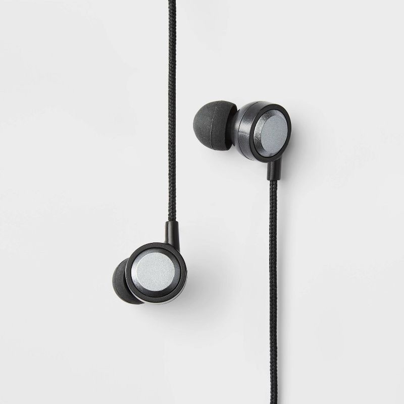 slide 1 of 3, Wired Earbuds with Microphone - heyday™ Black Stylized: Built-In Mic, In-Ear Design, 1 ct