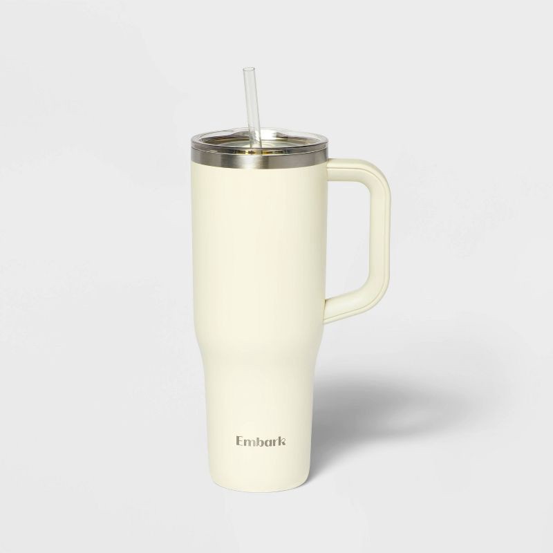 slide 1 of 3, 40oz Stainless Steel Straw Tumbler Cream - Embark™, 40 oz