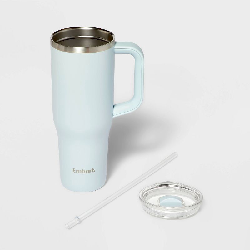 slide 2 of 3, 40oz Stainless Steel Tumbler with Straw Light Blue - Embark™, 40 oz