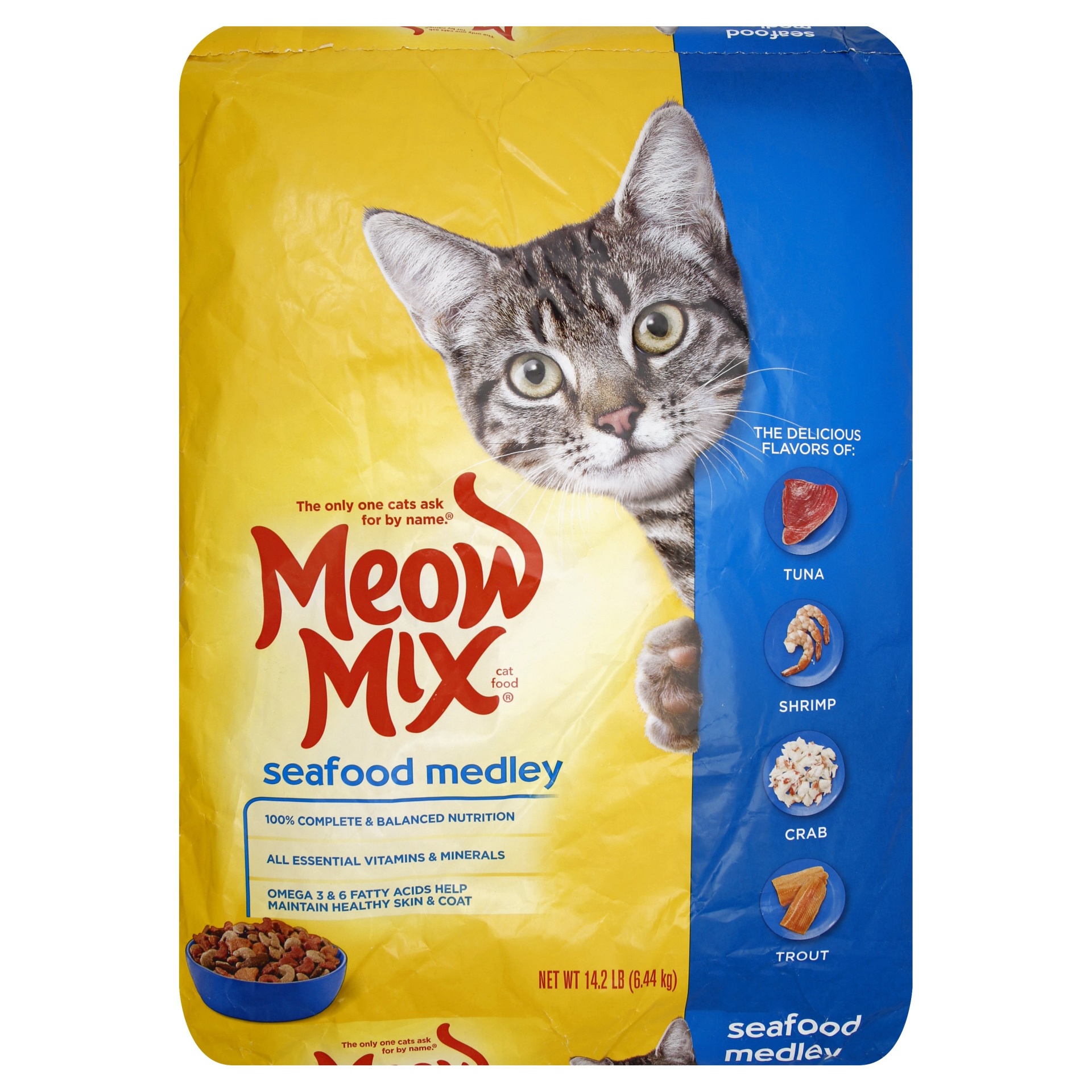 slide 1 of 2, Meow Mix Seafood Medley Cat Food, 14.2 lb