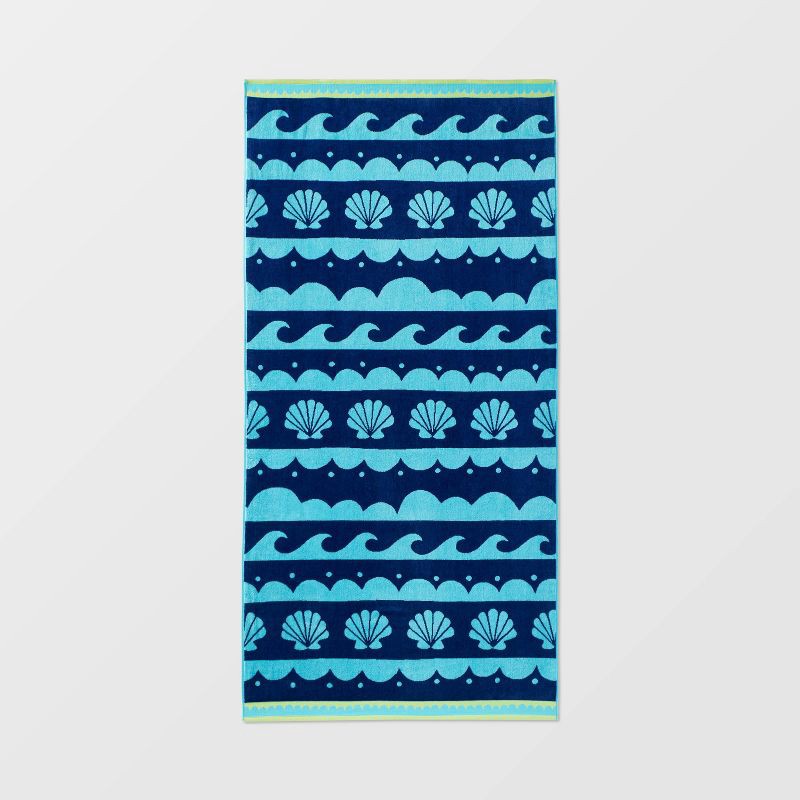 slide 1 of 3, XL Jacquard Waves Beach Towel - Sun Squad™: Lightweight Cotton, Machine Washable, Terry Construction, 1 ct