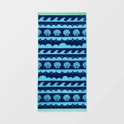XL Jacquard Waves Beach Towel - Sun Squad™: Lightweight Cotton, Machine Washable, Terry Construction