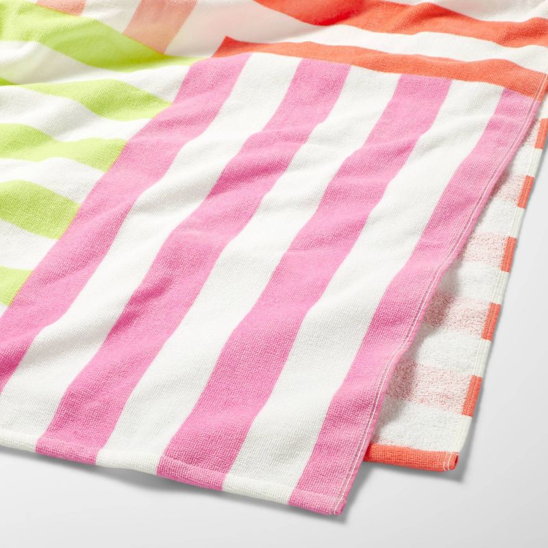 slide 2 of 3, Striped Beach Towel Pink - Sun Squad™, 1 ct