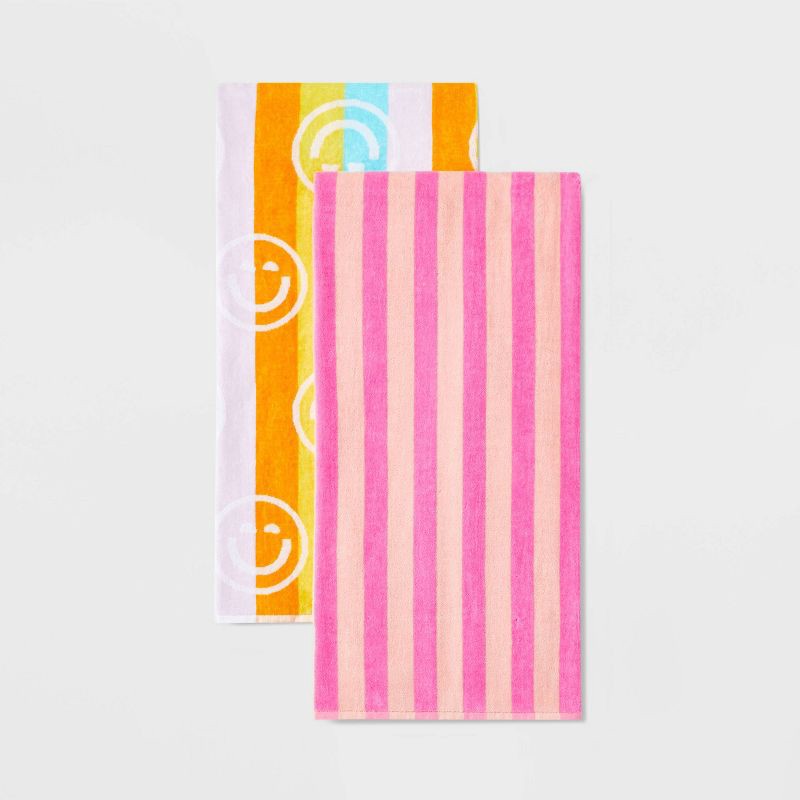 slide 2 of 4, 2pk Smiles Beach Towels Pink - Sun Squad™, 2 ct