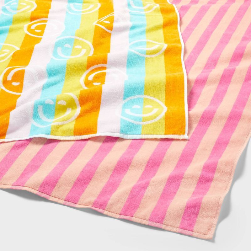 slide 3 of 4, 2pk Smiles Beach Towels Pink - Sun Squad™, 2 ct