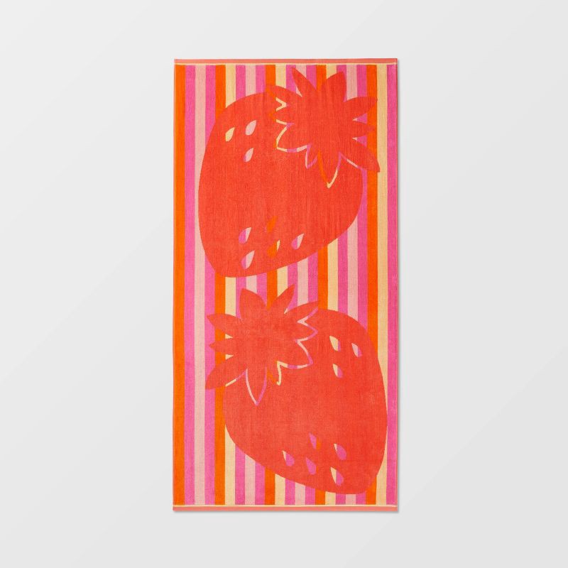 slide 1 of 3, XL Jacquard Strawberries Beach Towel - Sun Squad™: 100% Cotton, Lightweight, Machine Washable, Art Design, 1 ct