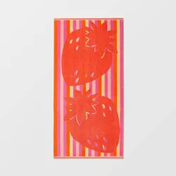 XL Jacquard Strawberries Beach Towel - Sun Squad™: 100% Cotton, Lightweight, Machine Washable, Art Design