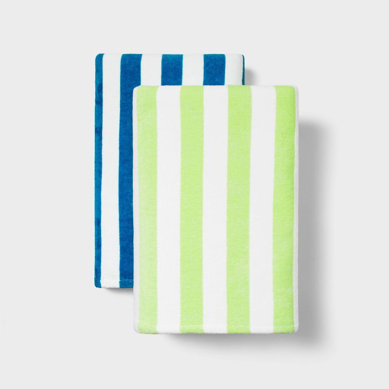 slide 2 of 4, 2pk Striped Beach Towels Blue/Green - Sun Squad™, 2 ct