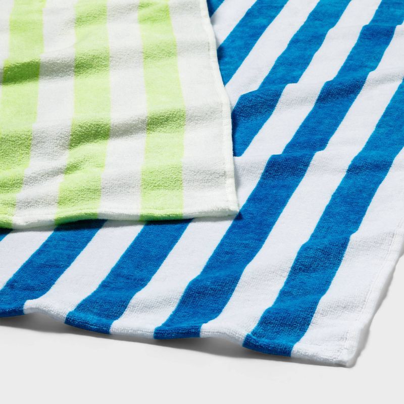 slide 3 of 4, 2pk Striped Beach Towels Blue/Green - Sun Squad™, 2 ct